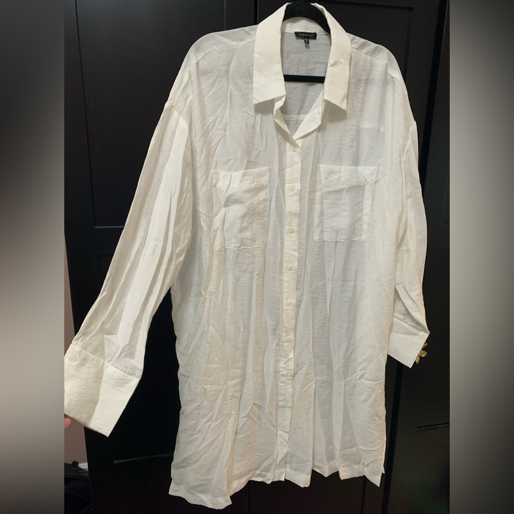 Dynamite White Casual Button Down Shirt,long,oversized,XL,classic